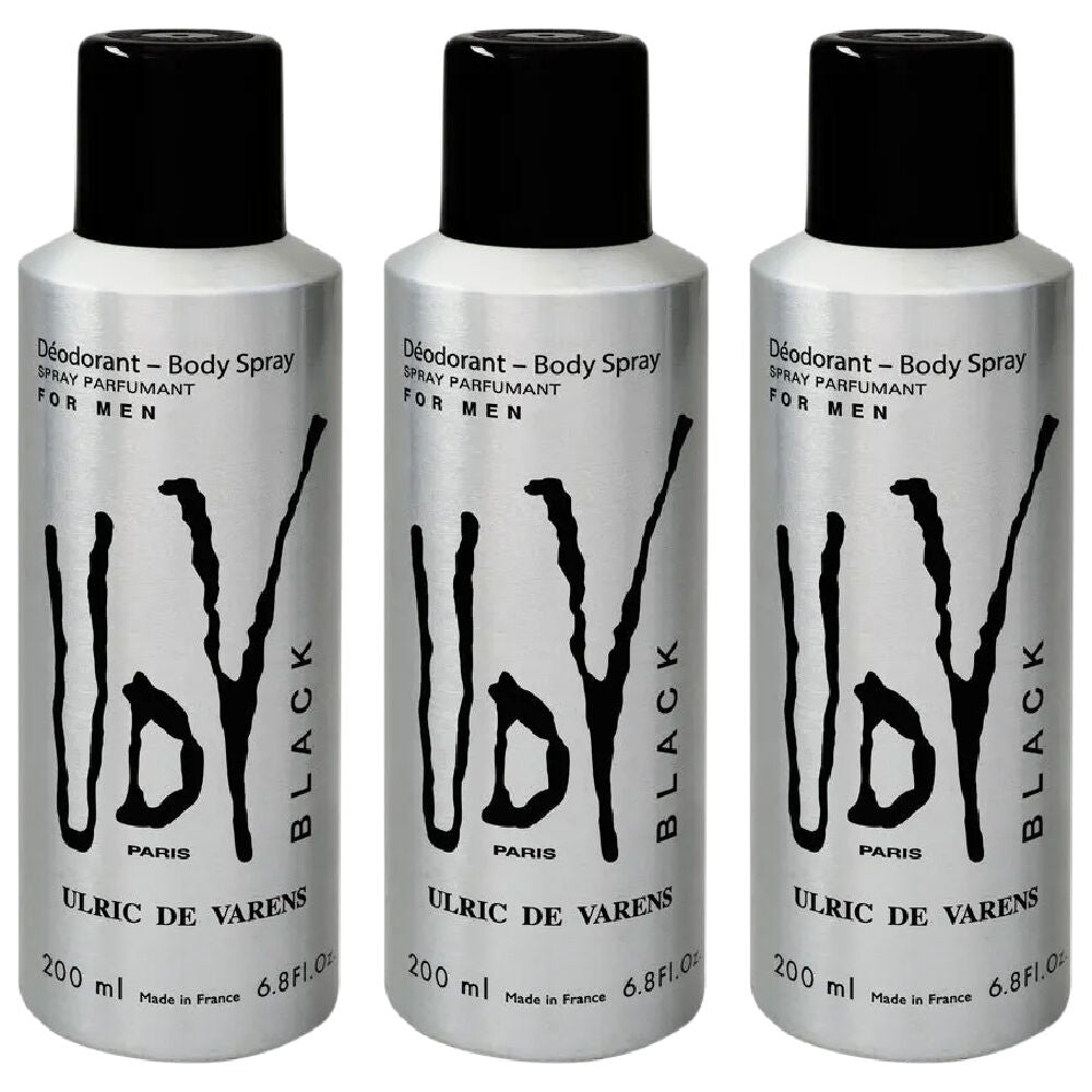 Ulric De Varens UDV Black Body Spray for Men 200ml 3 Pack Deodorant Set