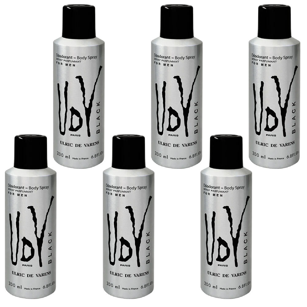 Ulric De Varens UDV Black Body Spray for Men 200ml 6 Packs Deodorant Set