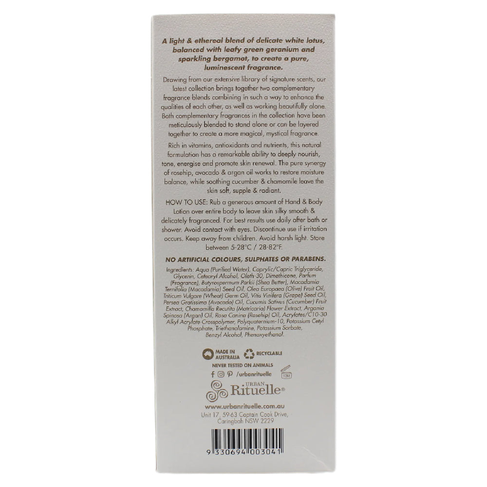 Urban Rituelle White Lotus, Geramium Leaf & Bergamont Hand & Body Lotion 500ml