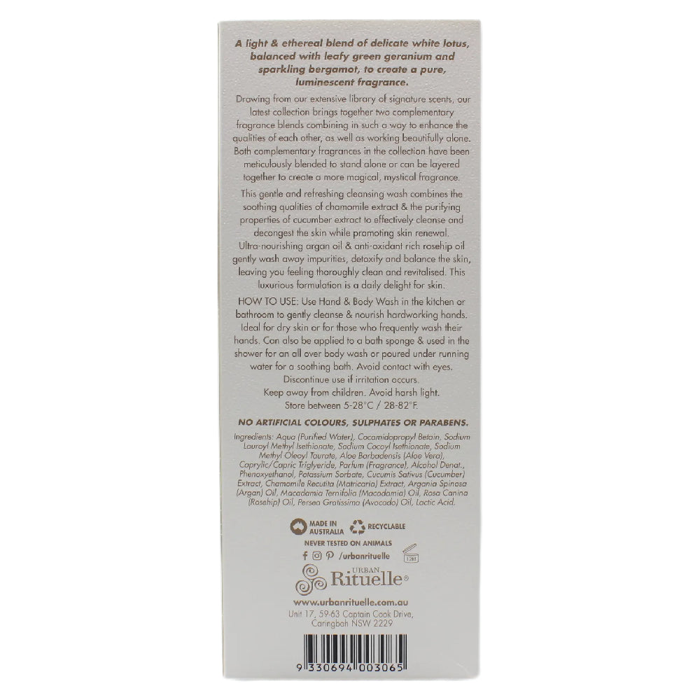 Urban Rituelle White Lotus, Geramium Leaf & Bergamont Hand & Body Wash 500ml