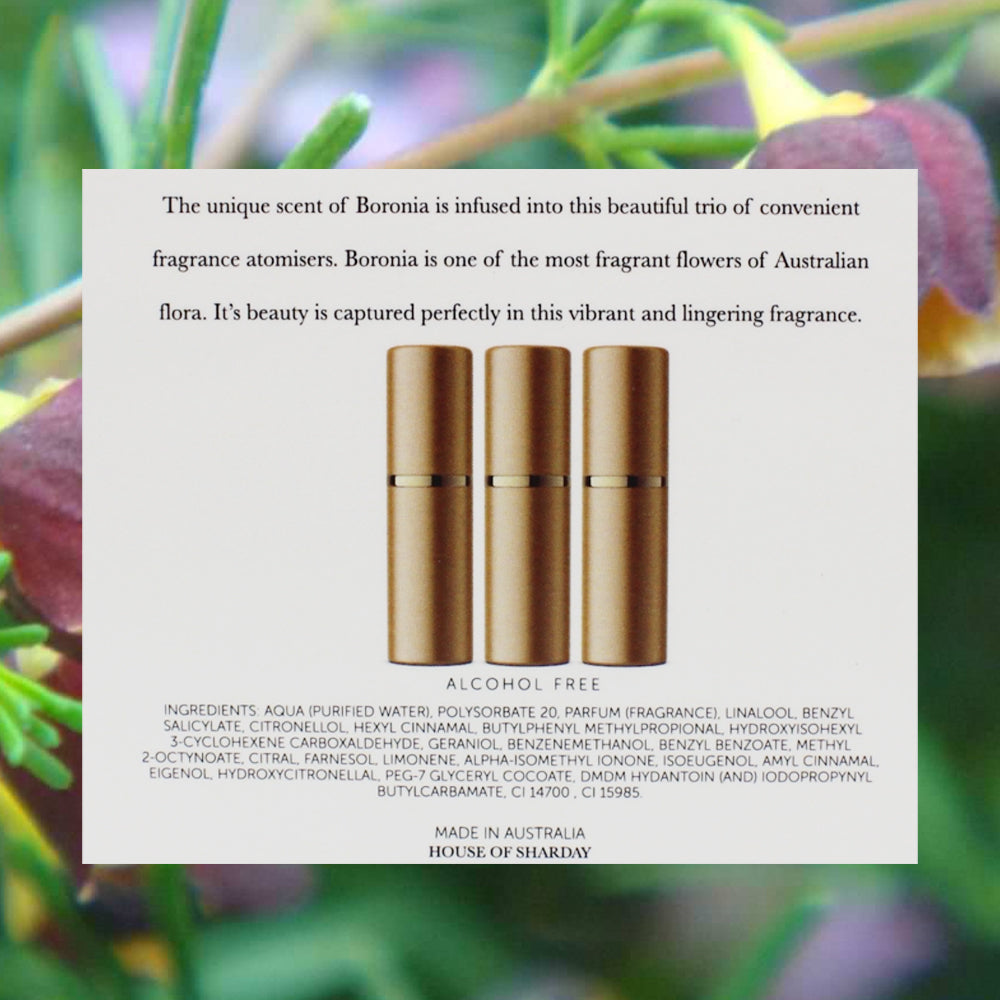 Sharday Boronia Eau De Toilette 3 x 10ml Alcohol Free Floral Perfume Gift Set