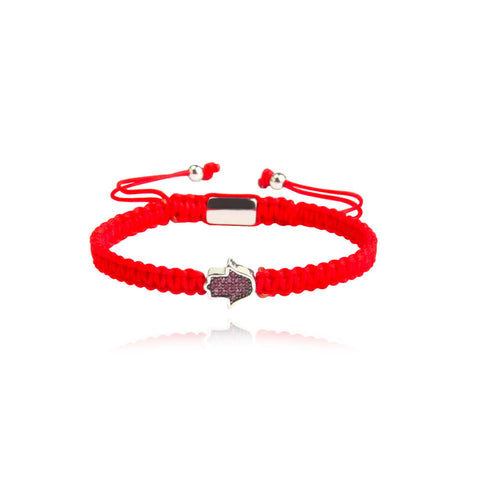 Culturesse Sacha Pave Hamsa Hand Bracelet (Silver Charm Red String)