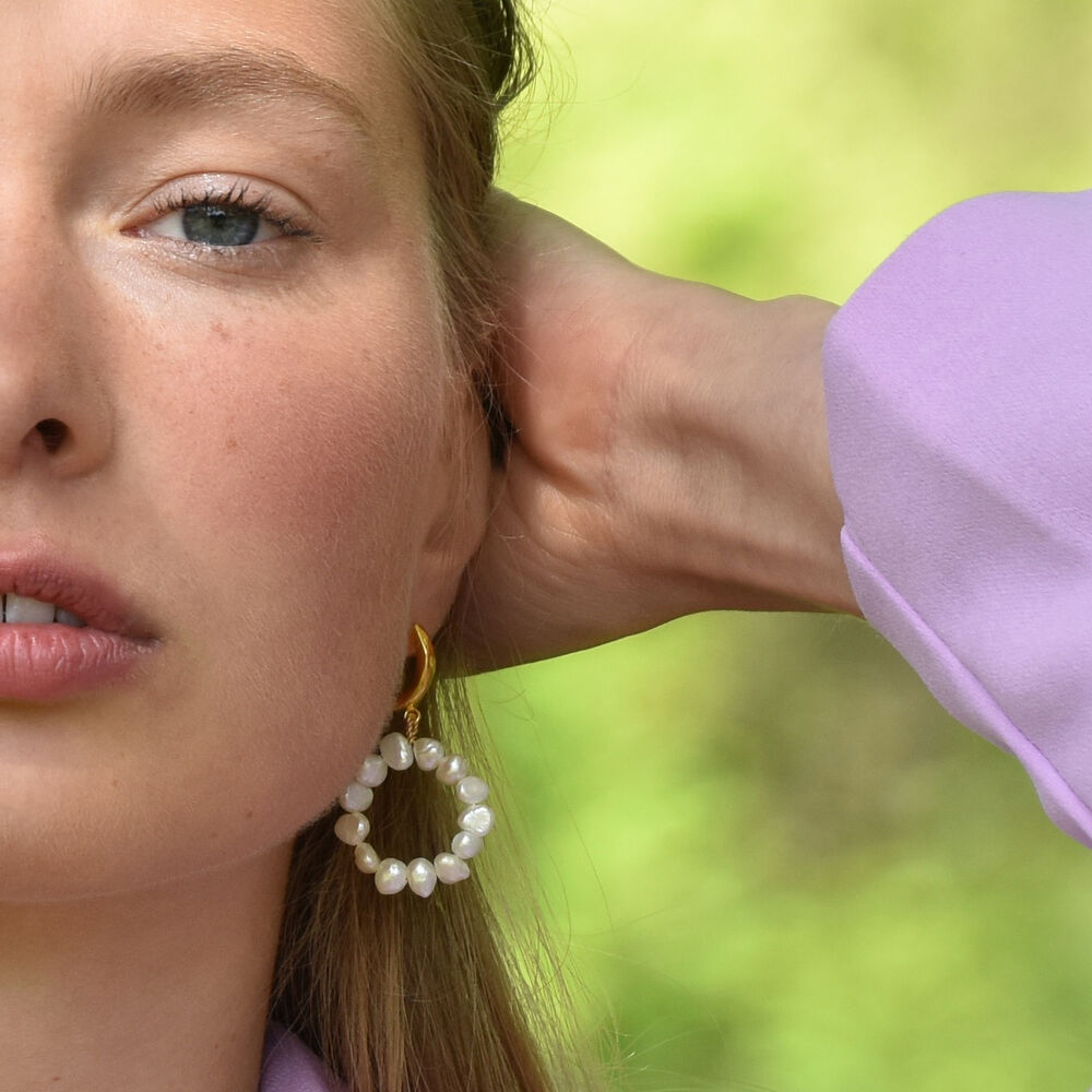 Culturesse Artemis 24K Artisan Pearl Hoop Earrings