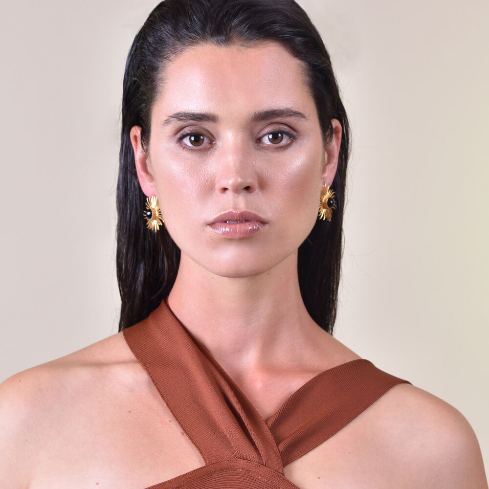 Culturesse Lumina Artisan 24K Onyx Sun Earrings