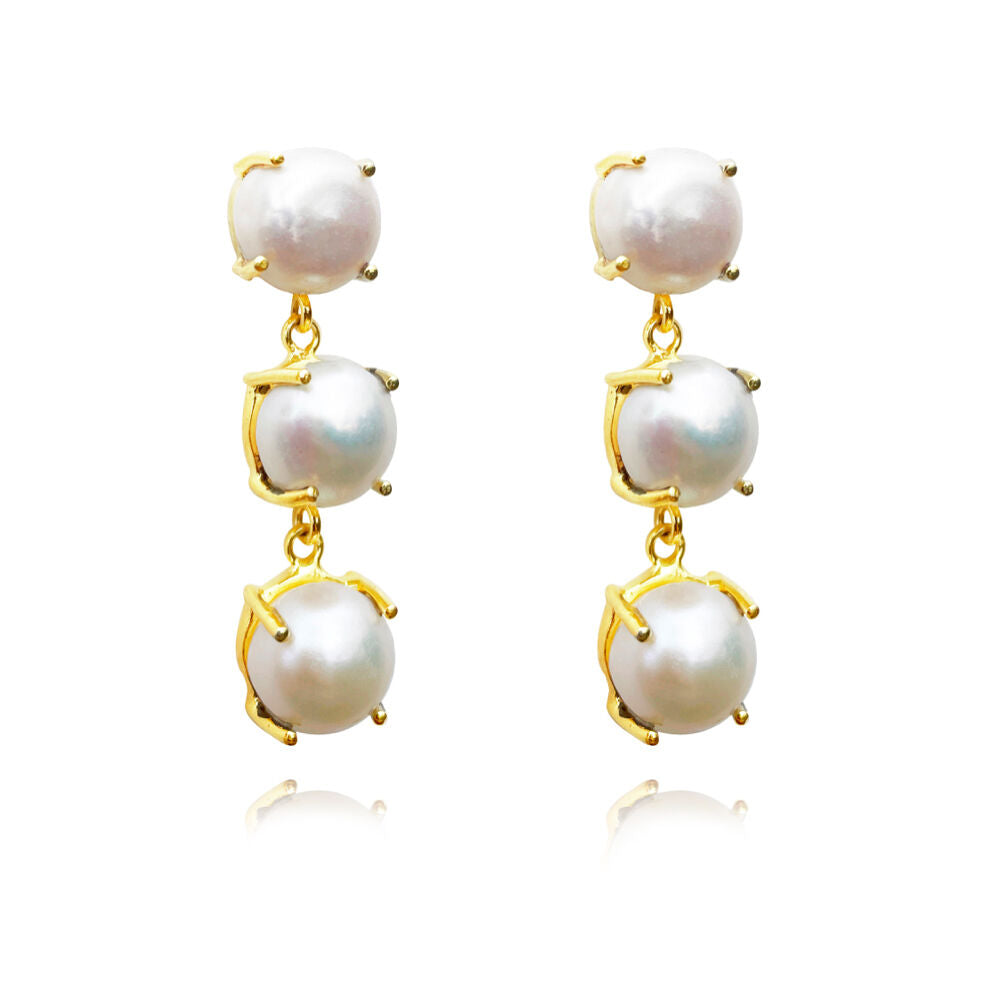 Culturesse Lyanna 22K Premium Pearl Drop Earrings (3 Pearls)