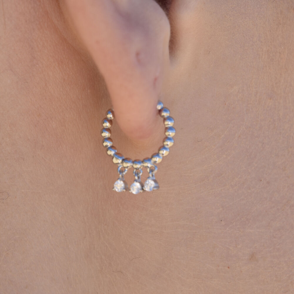 Culturesse Augusta Beaded Zirconia Drop Earrings (Silver)