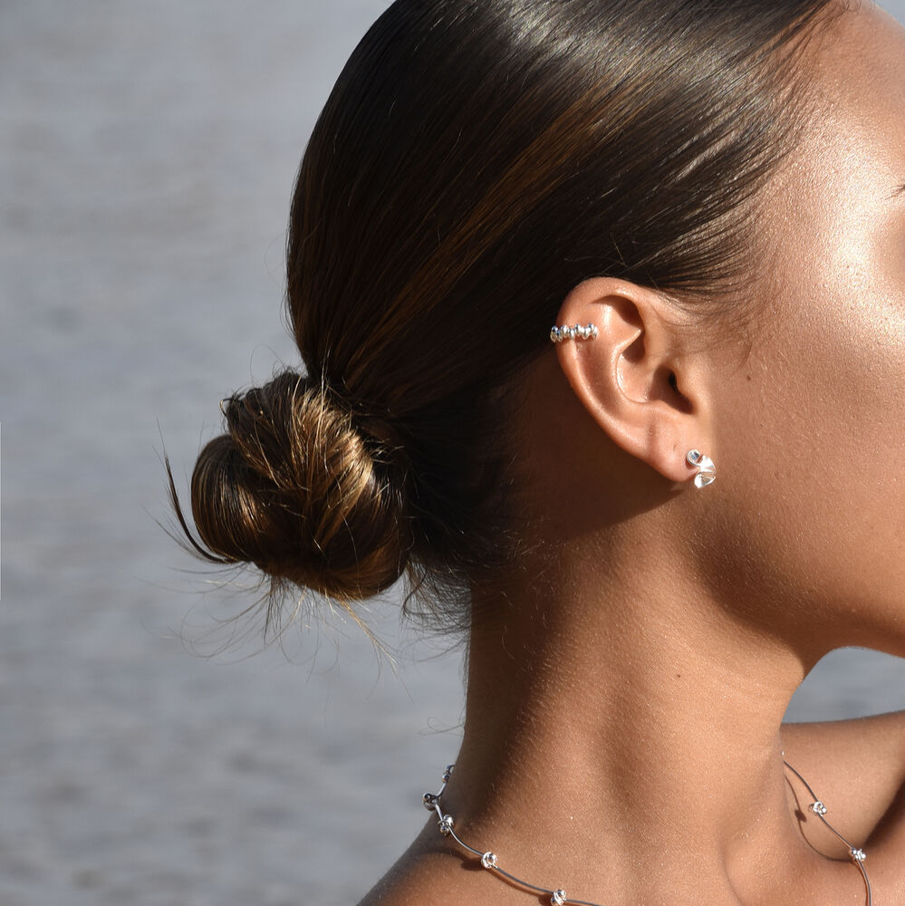 Culturesse Flori Artisan Beaded Cuff Earring (Single Piece Silver)