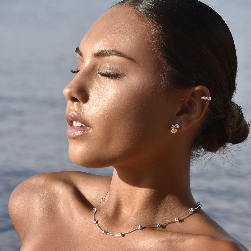 Culturesse Flori Artisan Beaded Cuff Earring (Single Piece Silver)