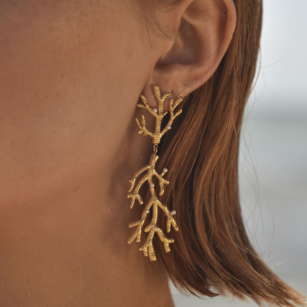 Culturesse Alvena Coral Statement Earrings