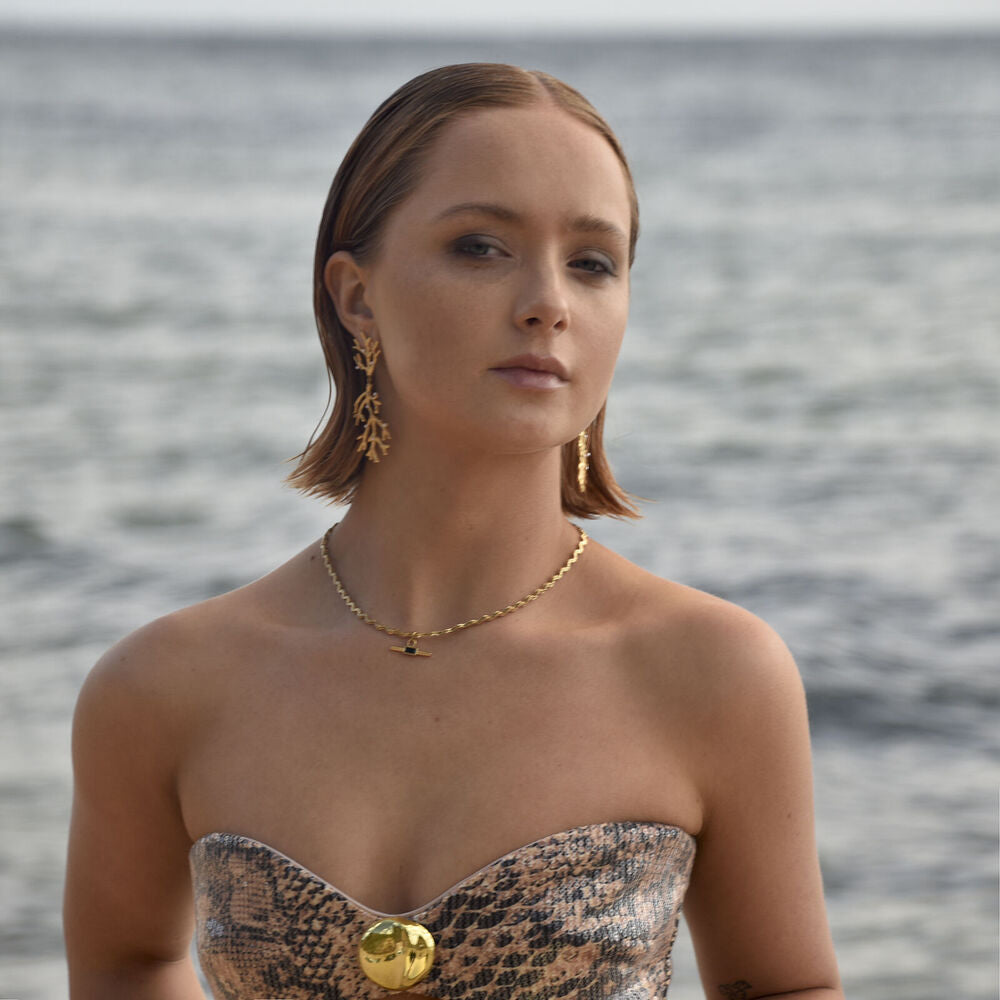 Culturesse Alvena Coral Statement Earrings