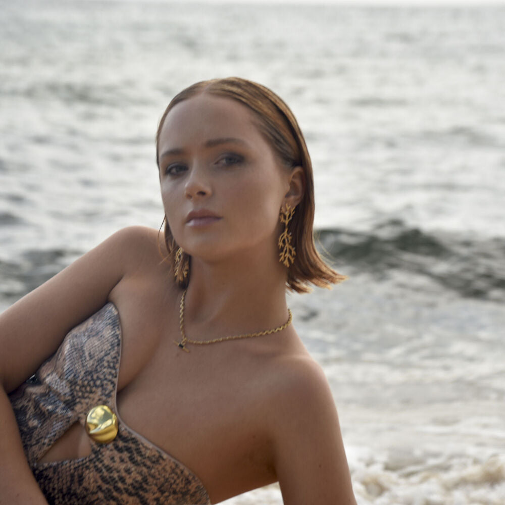 Culturesse Alvena Coral Statement Earrings