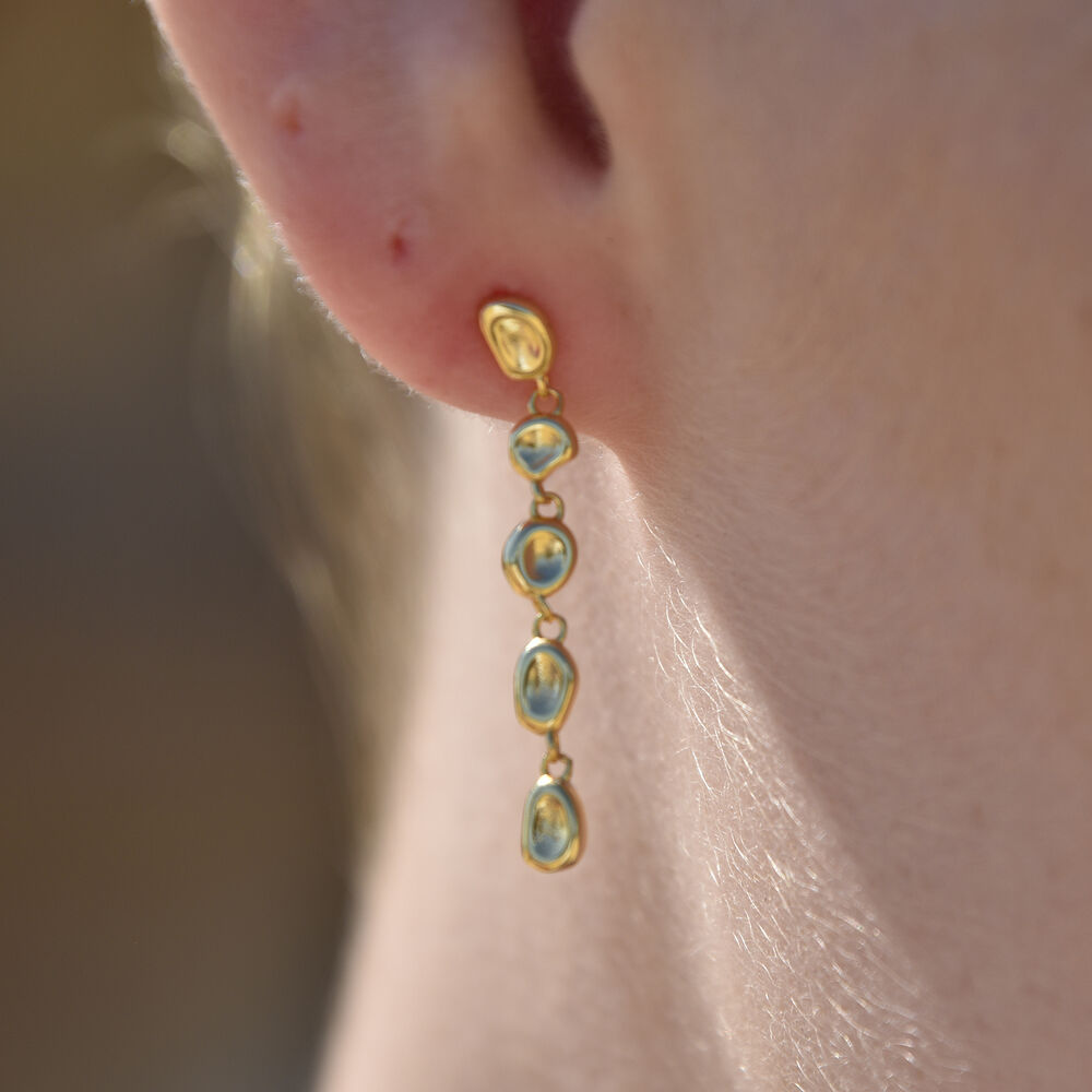 Culturesse Aka Dainty Sculptural Pebble Drop Earrings (Gold Vermeil)