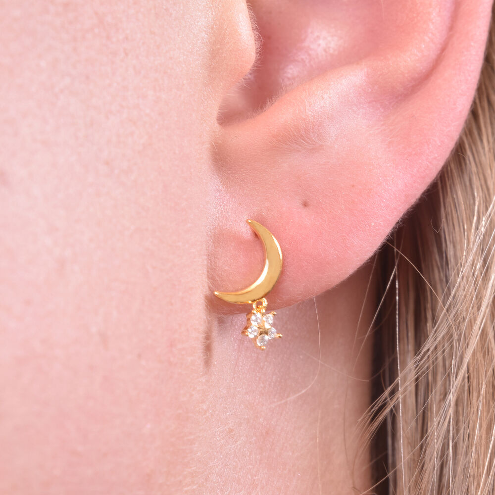 Culturesse Gemma Gold Filled Dainty Moon Earrings