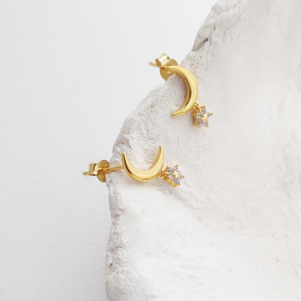 Culturesse Gemma Gold Filled Dainty Moon Earrings