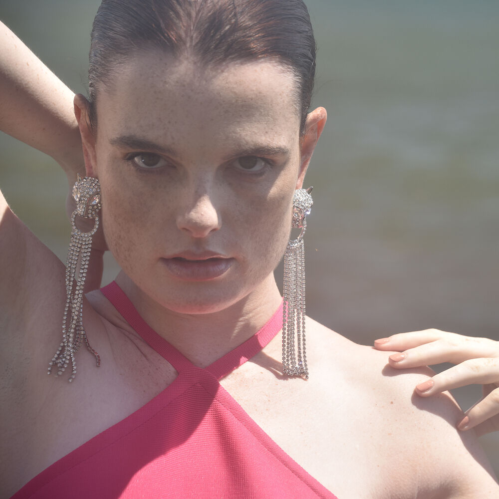 Culturesse Chase Diamante Leopard Statement Earrings (Oversized)