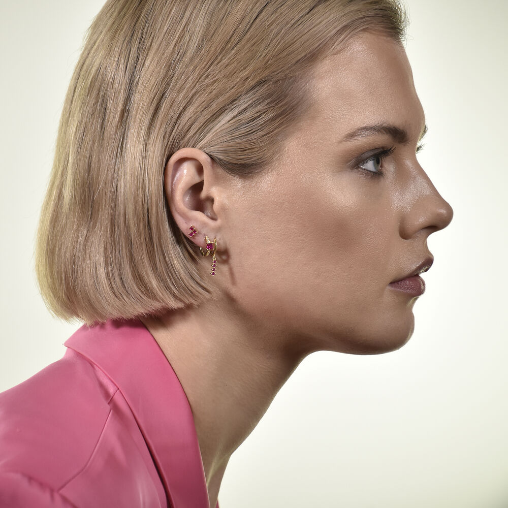 Culturesse Loxi Dainty Zircon Hoop Earrings (Fuchsia)