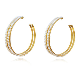 Culturesse Drama Luxury Oversized Pearl Hoop Earrings (Pair)