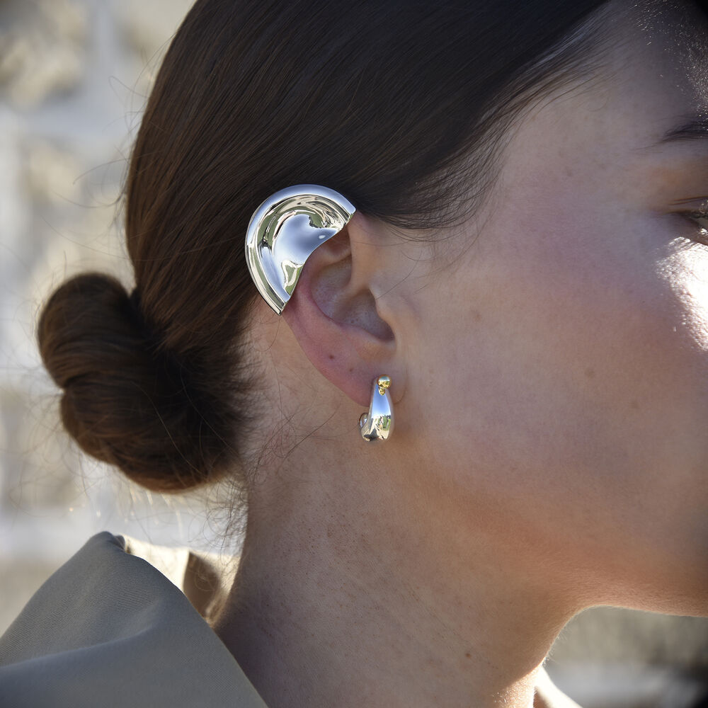 Culturesse Hanako Sculpture Ear Cuff (Silver Pair)