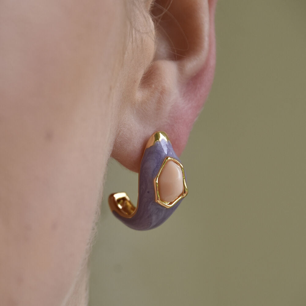 Culturesse Lafayette Enamel Croissant C Hoop Earrings (Taro)