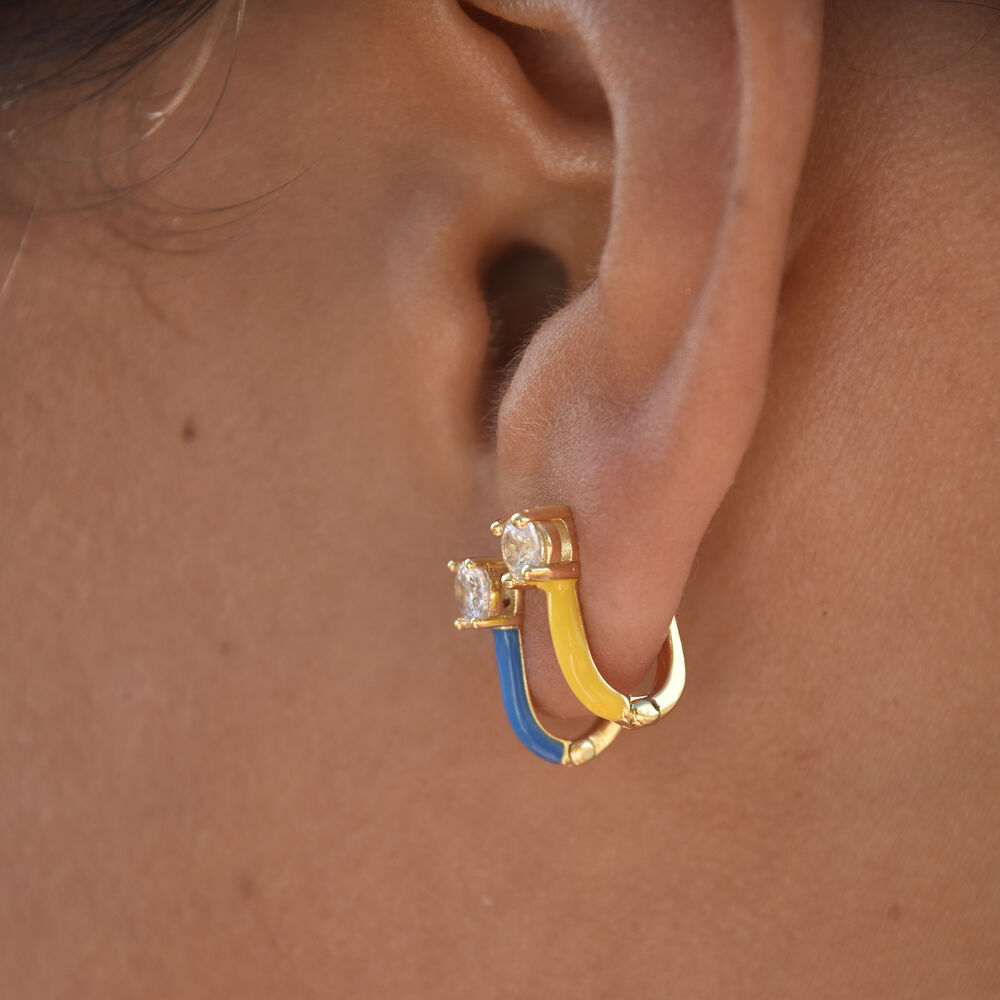 Culturesse Gabriela Diamante Enamel U Huggie Earrings (Yellow)