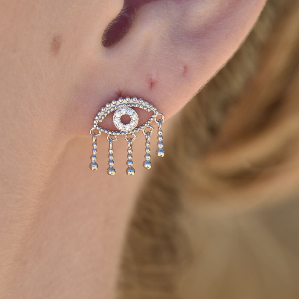 Culturesse Harmonie Splendid Evil Eye Earrings (Silver)