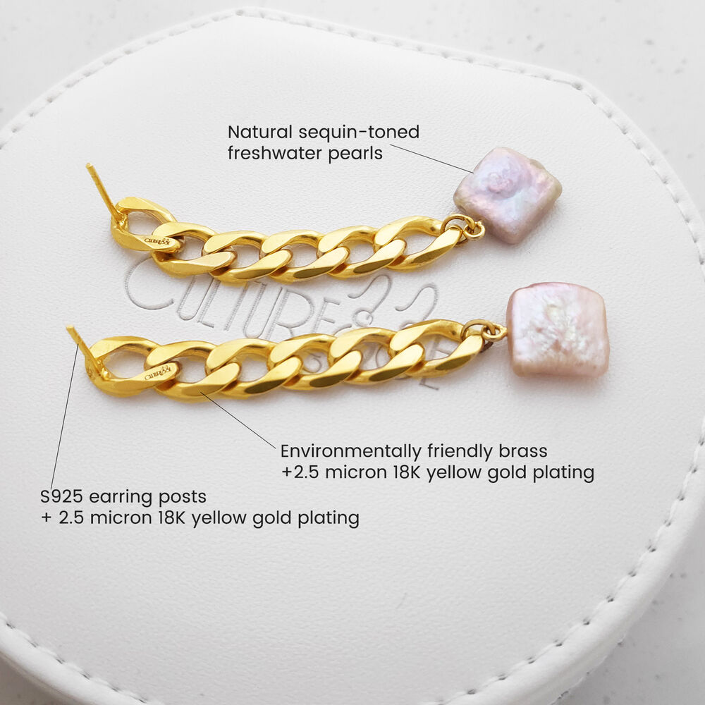 Culturesse Dimanche Muse Chain Pearl Drop Earrings