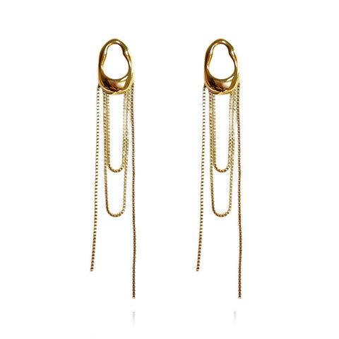 Culturesse Stellar Drape Diamante Tassel Earrings (Gold)