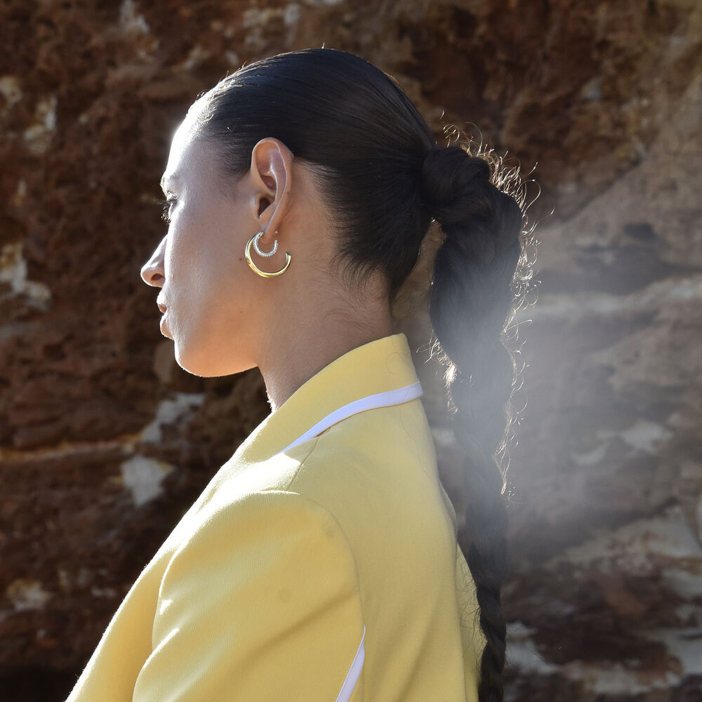 Culturesse Massimo Diamante Dual Tone Hoop Earrings