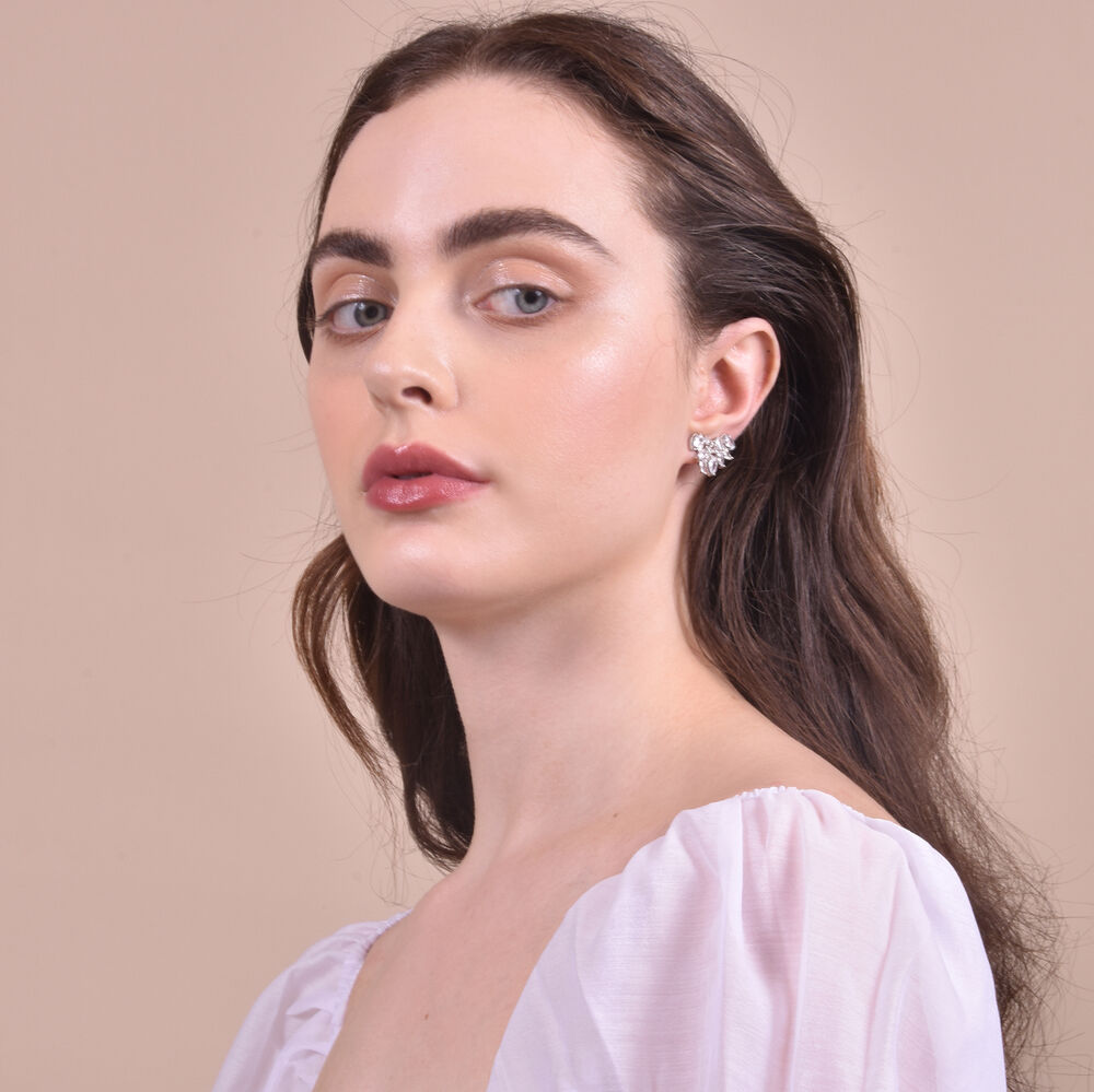 Culturesse Emerson Crystal Leaf Climber Earrings