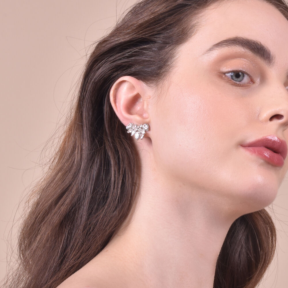 Culturesse Emerson Crystal Leaf Climber Earrings