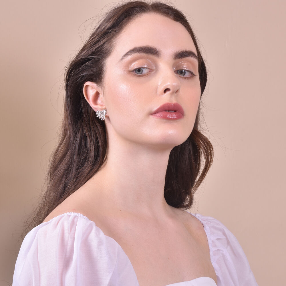 Culturesse Emerson Crystal Leaf Climber Earrings