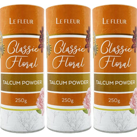 Le Fleur 3 x Classic Floral Luxury Talcum Powder 250g