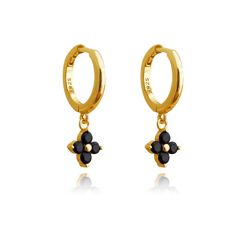 Culturesse Fleur Noir CZ Drop Earrings