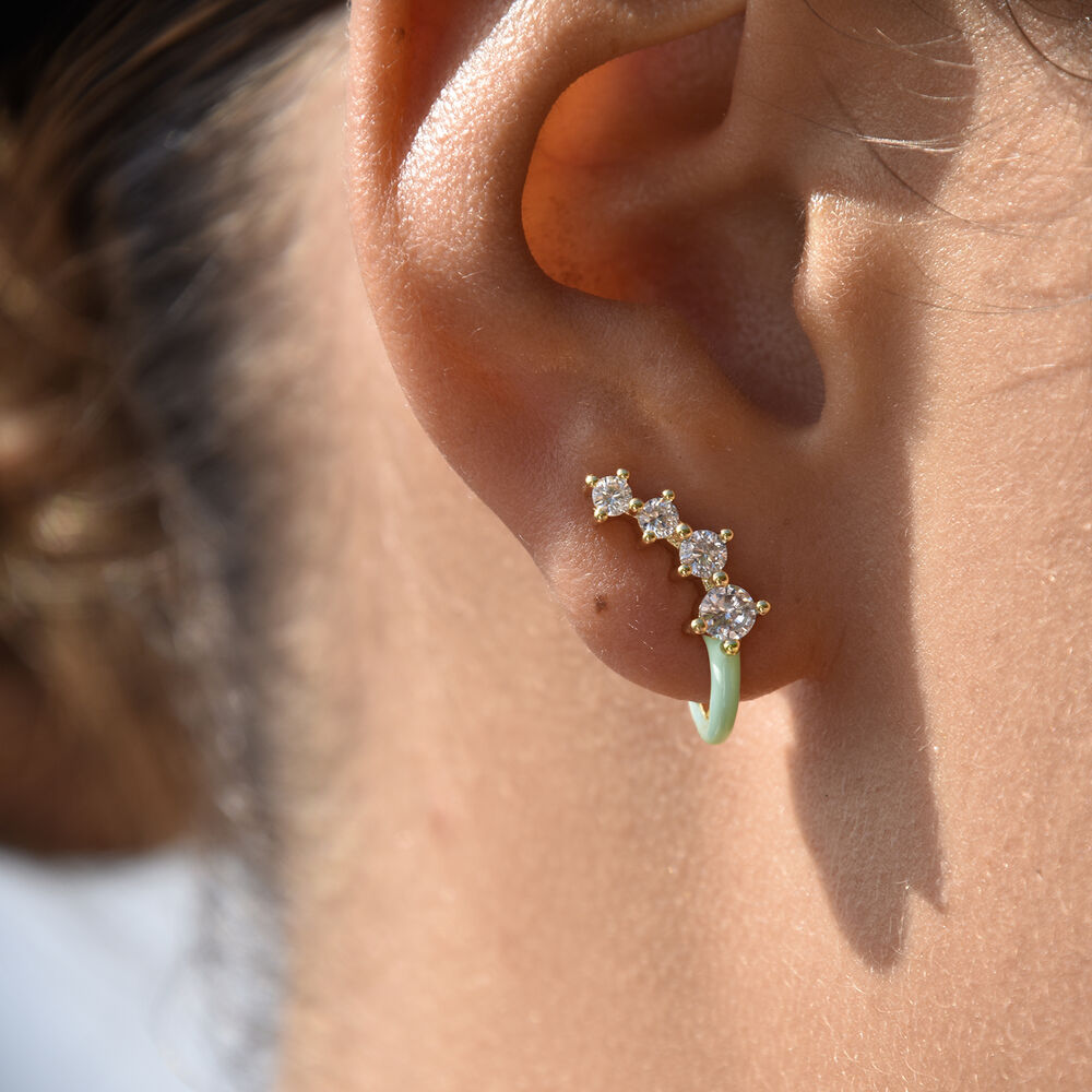 Culturesse Gabrielle Pastel Diamante Climber Earrings (Green)