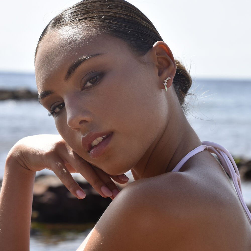 Culturesse Gabrielle Pastel Diamante Climber Earrings (Green)