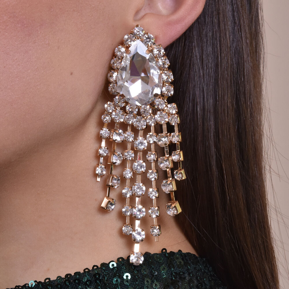 Culturesse Rayne Crystal Diamante Earrings Gold