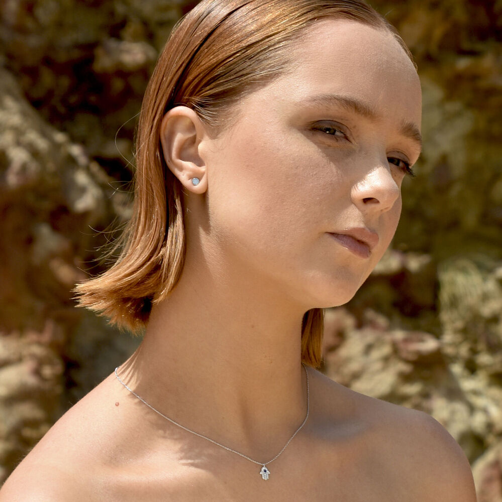 Culturesse Miray Dainty Opal Stud Earrings (Silver)