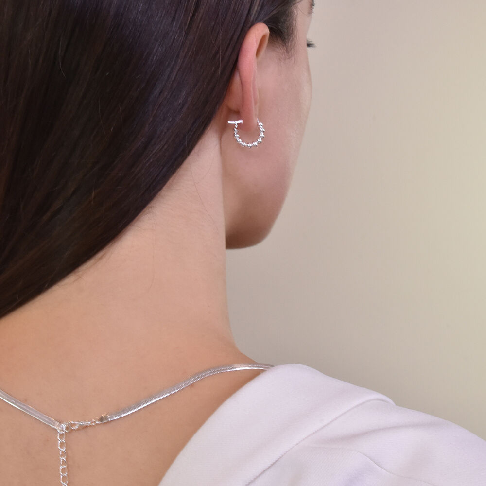 Culturesse Bryn Beaded Silver Huggie Earrings