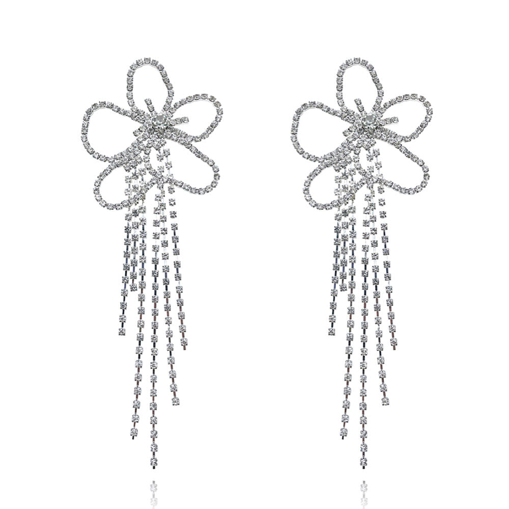 Culturesse Augustin Catwalk Diamante Tassel Flower Earrings