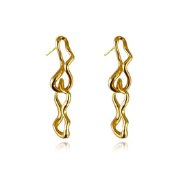 Culturesse Gisela Twin Sculpture Line Drop Earrings (Gold Vermeil)