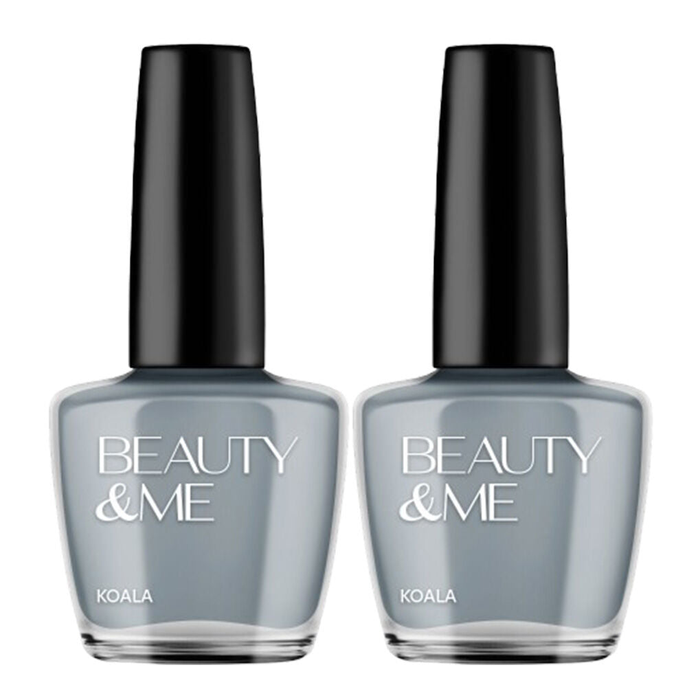 Beauty & Me Koala Mid Grey Nail Polish Duo 2x 12ml Quick Dry Gloss Finish