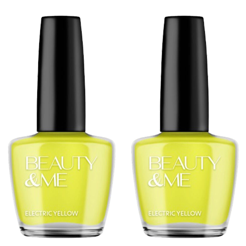 Beauty & Me Electric Yellow Nail Polish Duo 2x12ml Neon Quick Dry Gloss