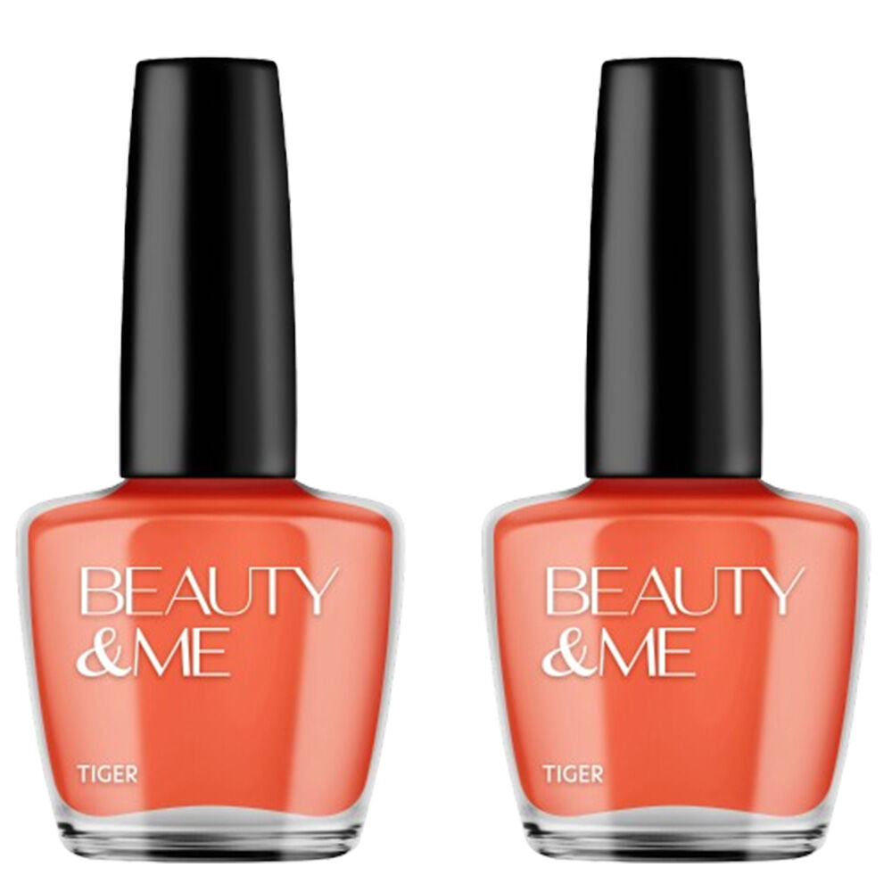 Beauty & Me Tiger Mid Orange Nail Polish Duo 2x12ml Long Lasting Gloss
