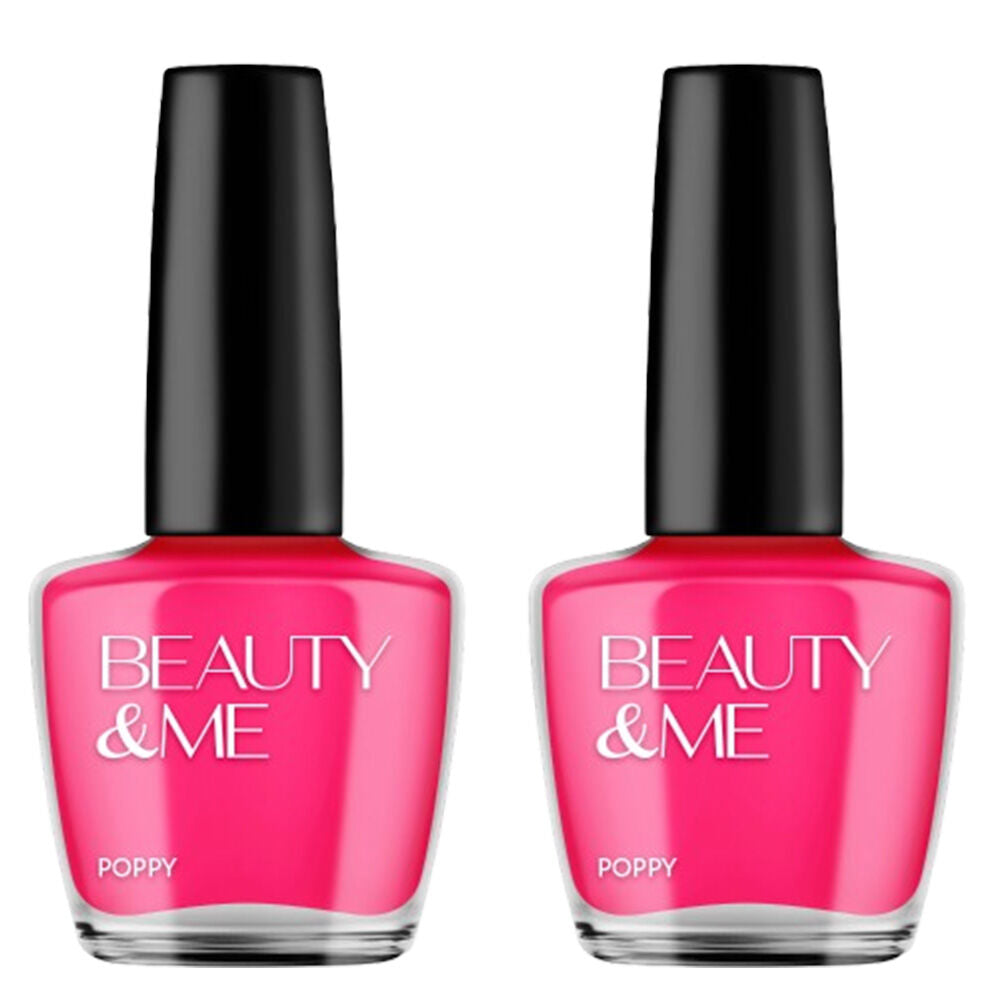 Beauty & Me Poppy Pink Nail Polish Duo 2x 12ml Light to Mid Pink Glossy