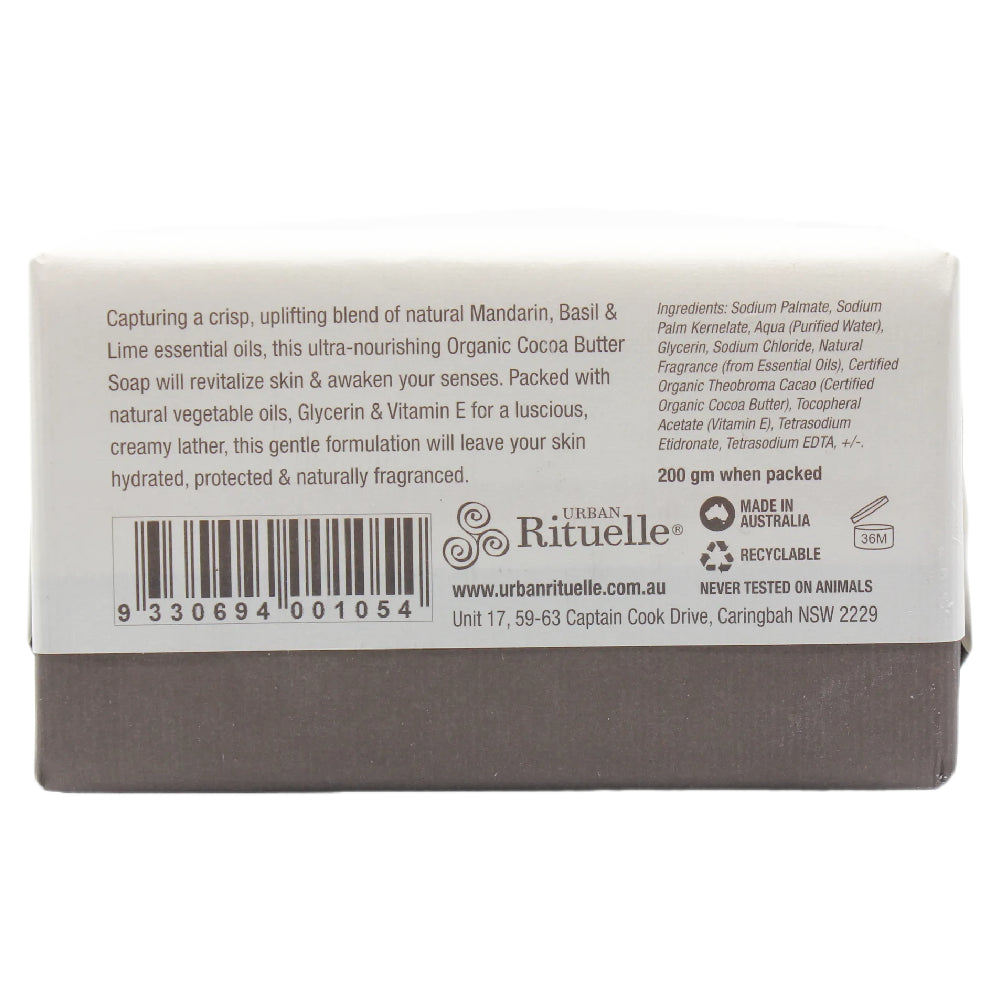 Urban Rituelle Mandarin, Basil & Lime Scented Cocoa Butter Soap 200gm