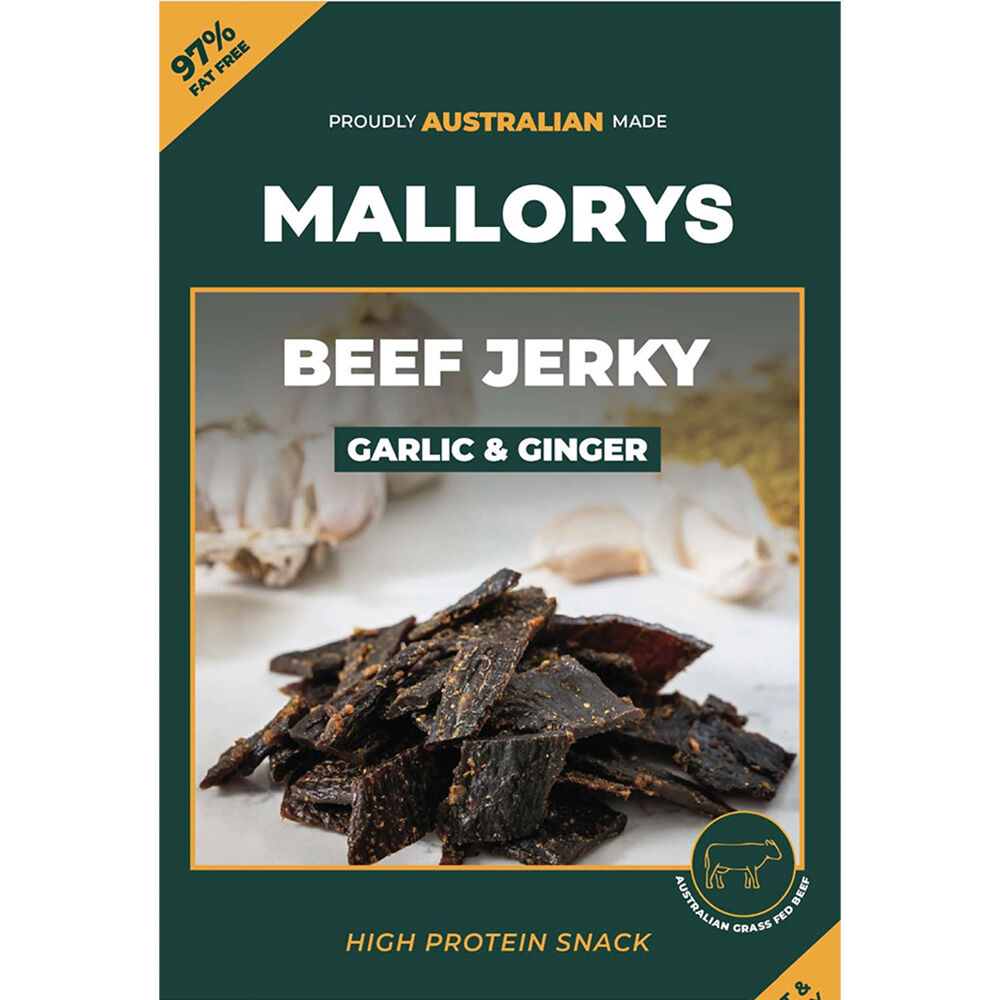 Mallorys Jerky Garlic Ginger Beef 1kg Bulk Soft & Savoury (for Human Consumption)