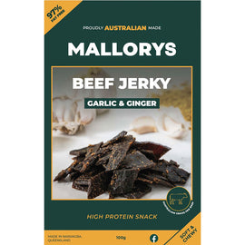 Mallorys Jerky Garlic Ginger Beef 100g Savoury & Soft (for Human Consumption)