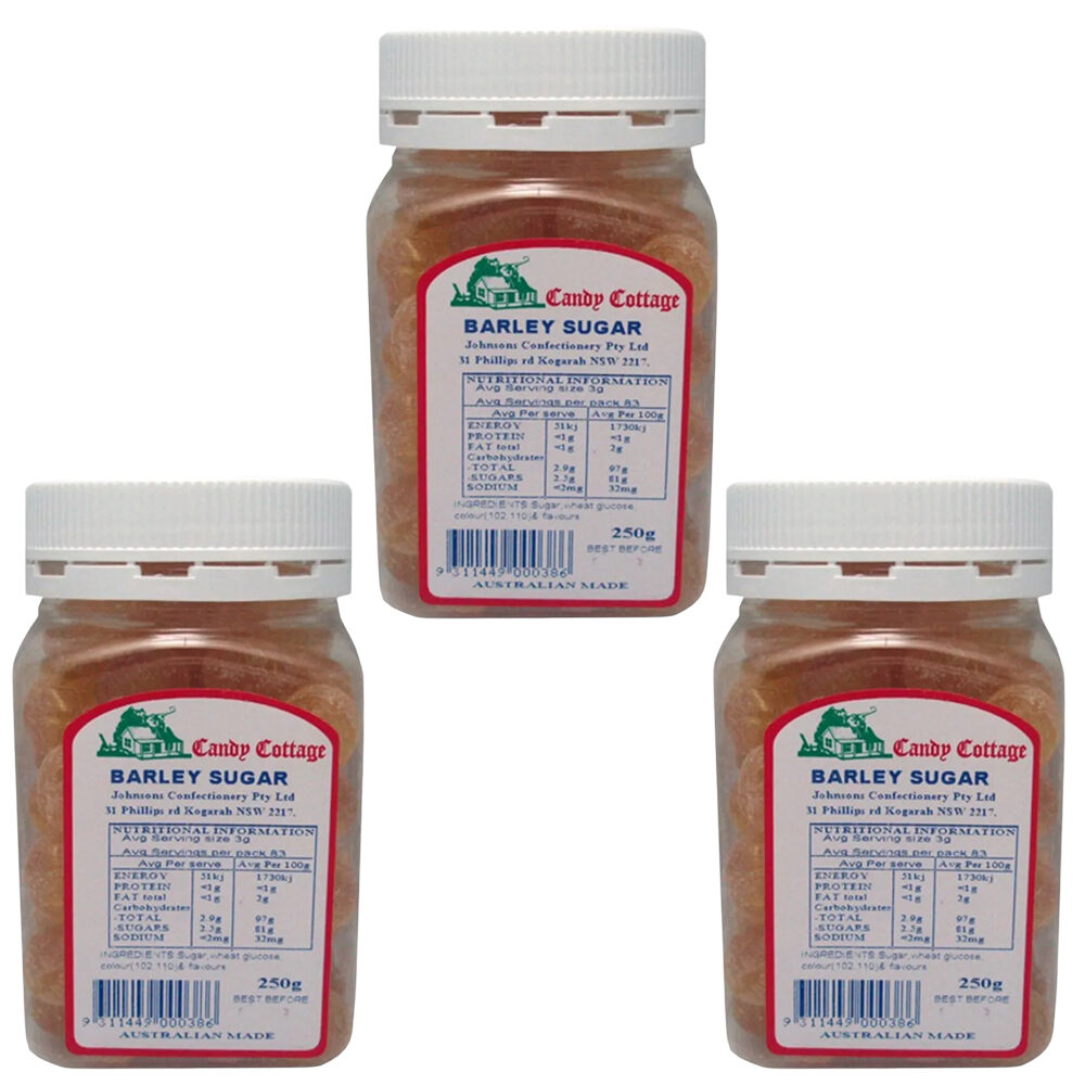 Candy Cottage Barley Sugar 3 x 250g Lollies Set Made in Australia