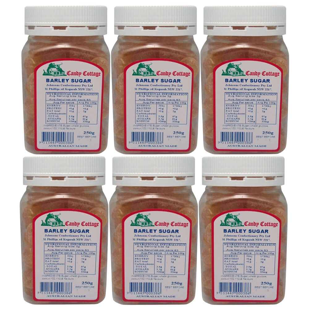 Candy Cottage Barley Sugar 6 x 250g Old Style Australian Lollies Set