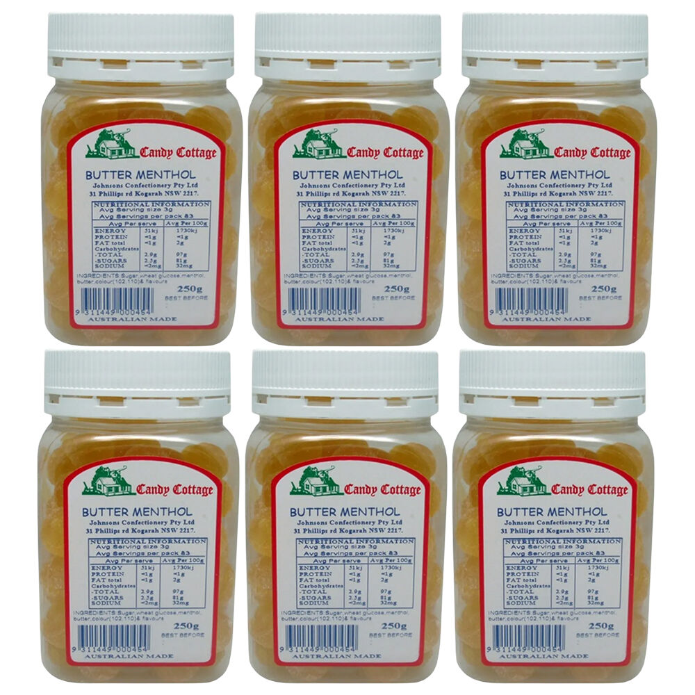 Candy Cottage Butter Menthol 6 x 250g Old Style Lollies Set Australian